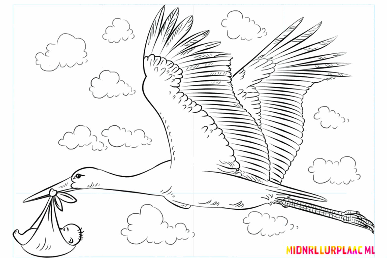 Drawing a stork with a baby