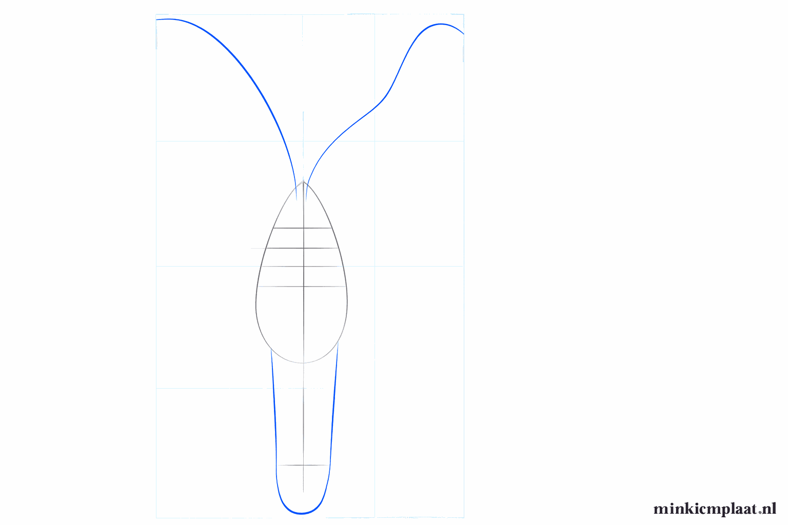 An oval with a narrower shape behind it and two long curved lines at the front.