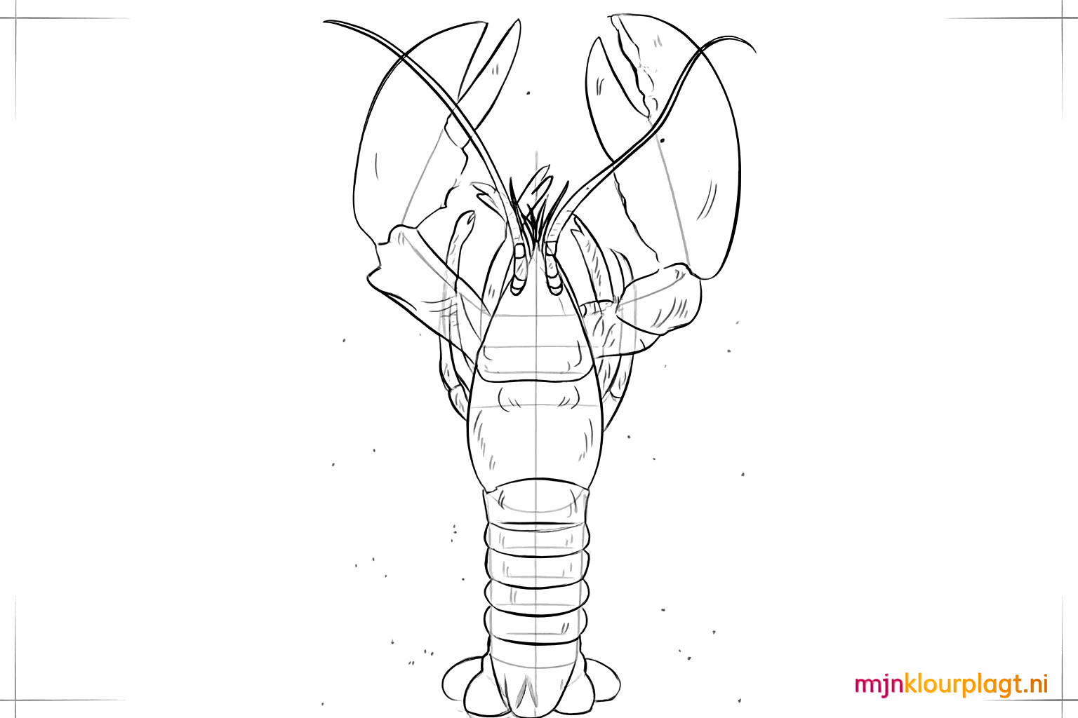 The lobster with thick black lines and small circles as bubbles around it.