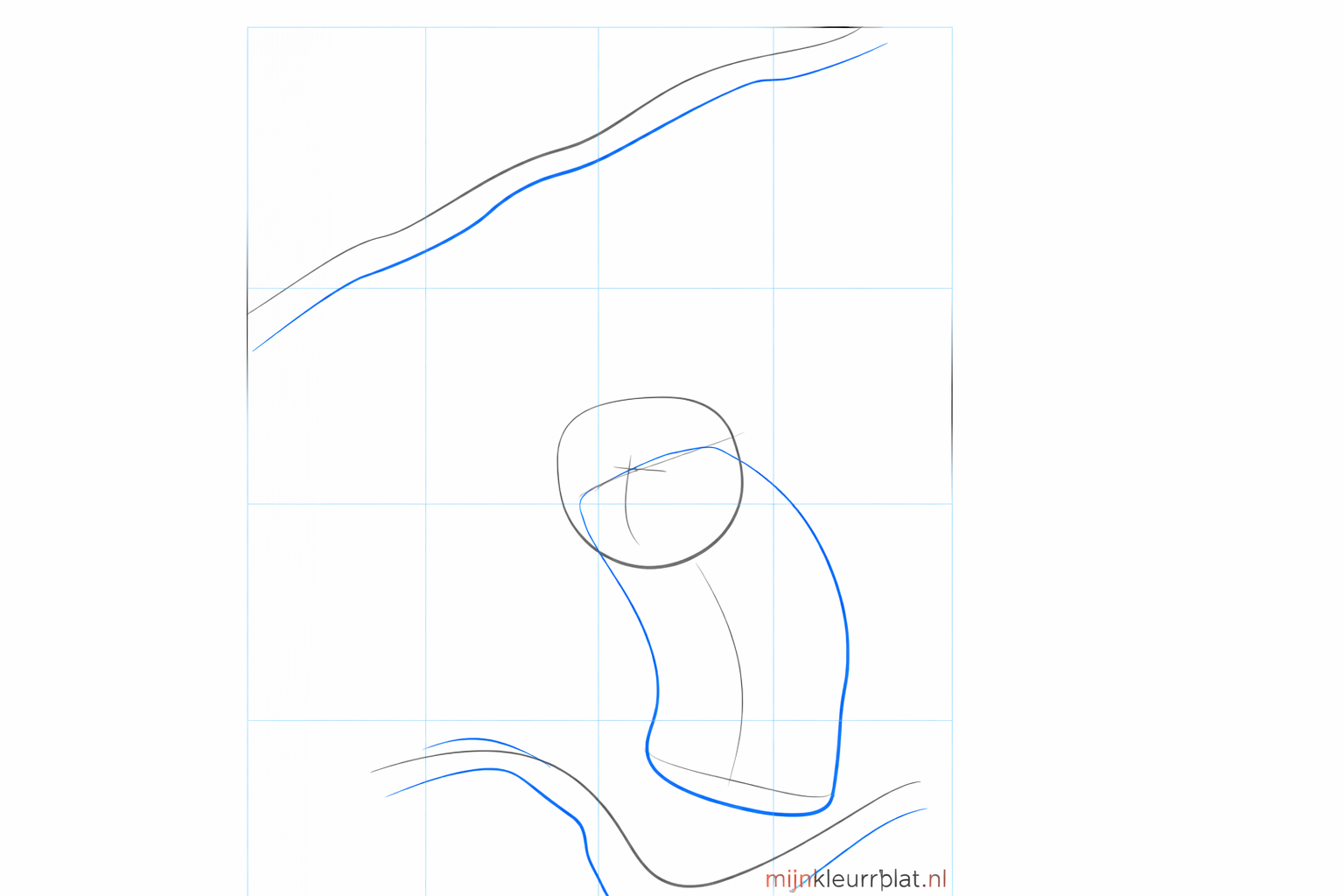 A large oval as the belly and two lines forming a tree branch.