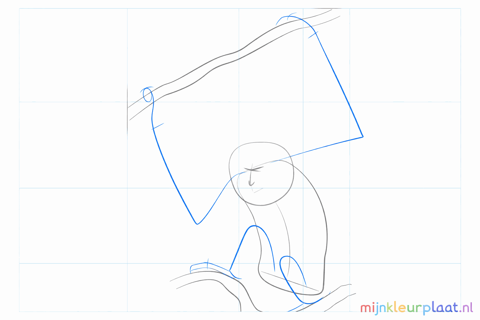 Long lines for the limbs and guide lines in the circle of the face.