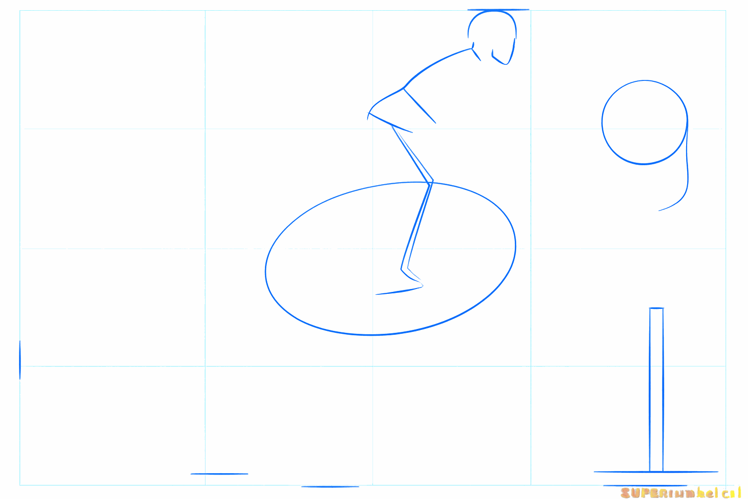 Basic shapes of a horse and a rider with a line for the jump.