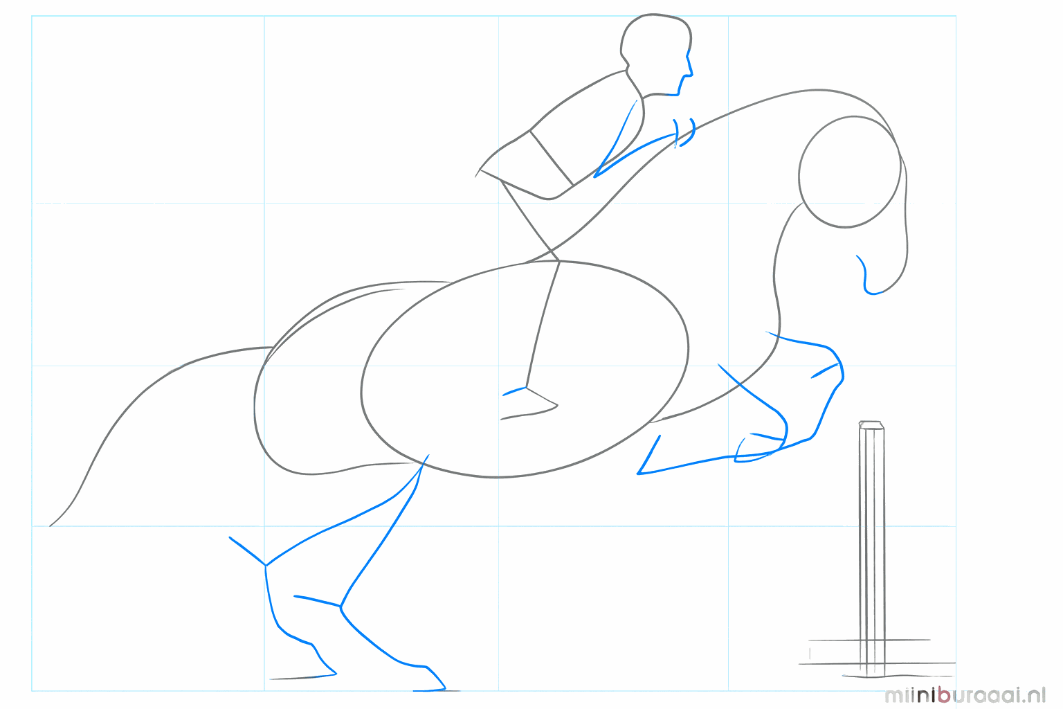 Guide lines for the horse's legs and the rider's limbs.