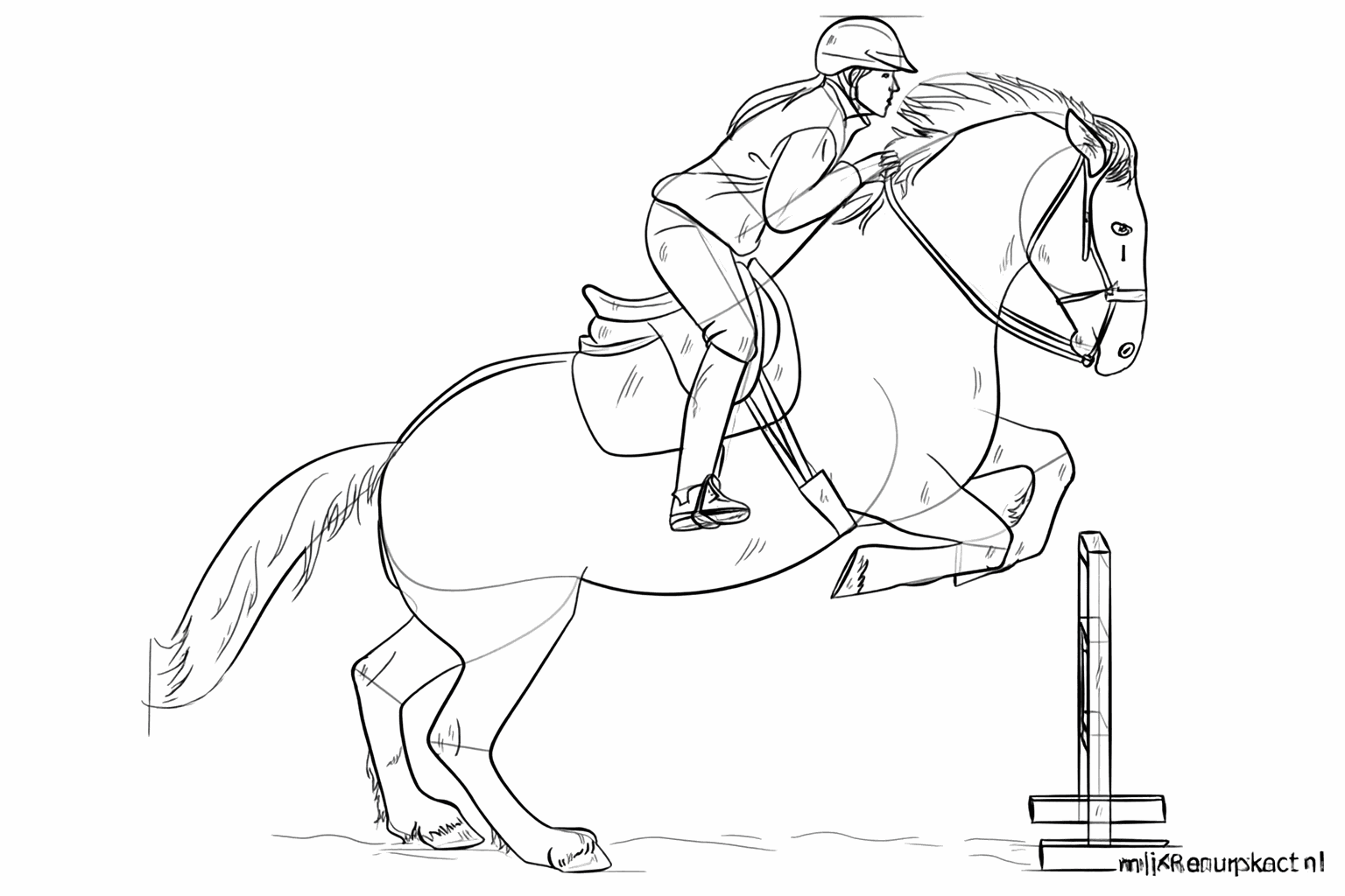 Refined details of the rider's clothing and the horse's hooves.