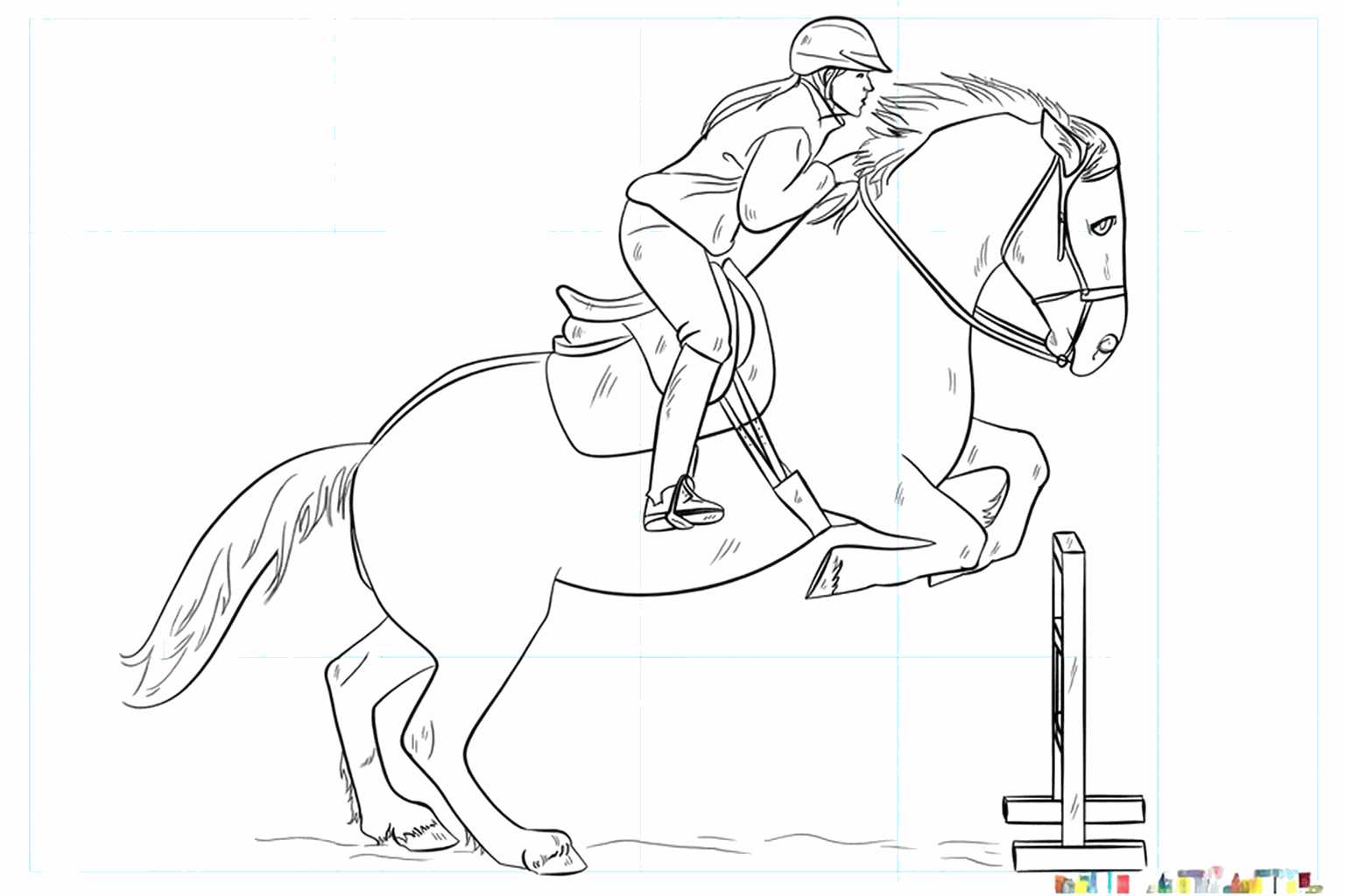 Drawing a jumping horse with rider
