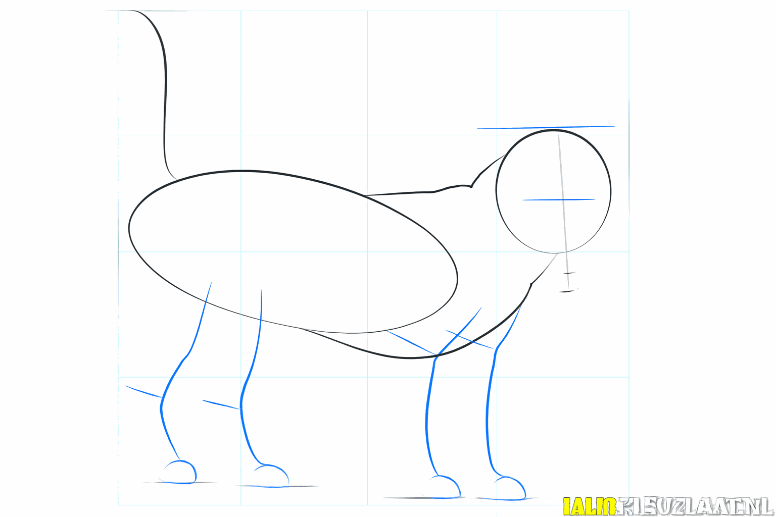 Lines for the legs and small circles at the top of the head for the ears.