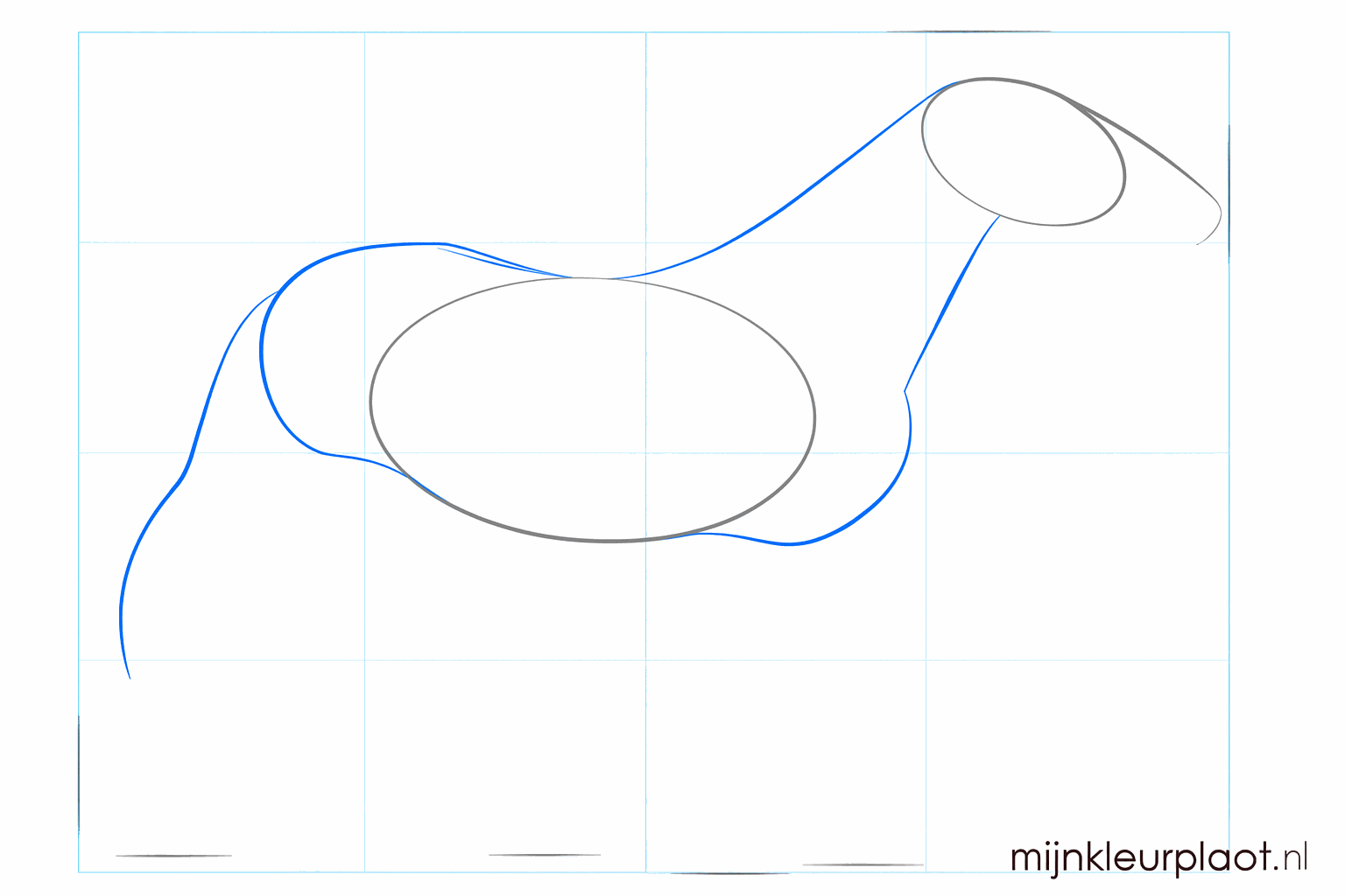 Drawing lesson step 2: Drawing the neck and the base line for the tail.