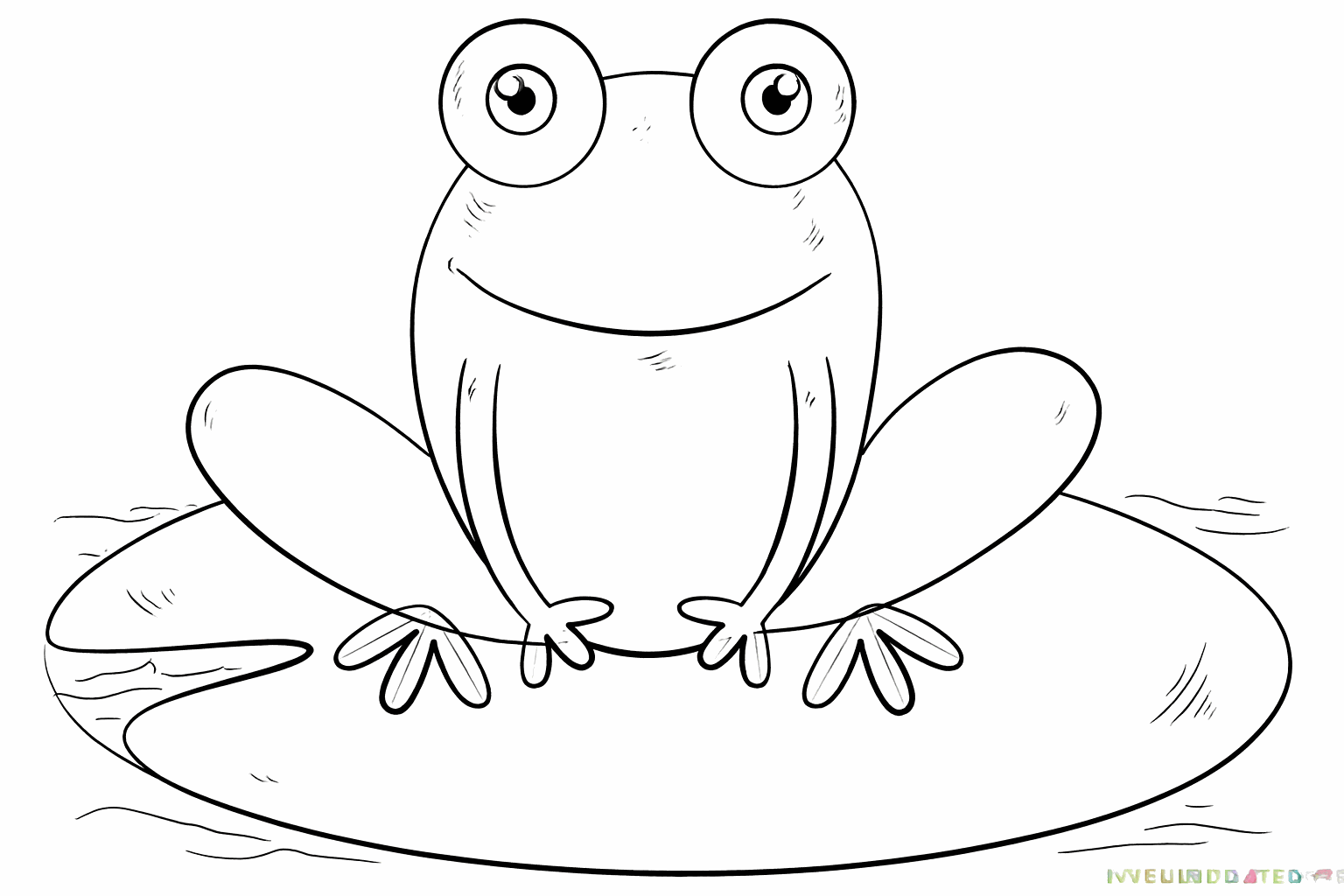 A notch in the large leaf and details around the frog's eyes.