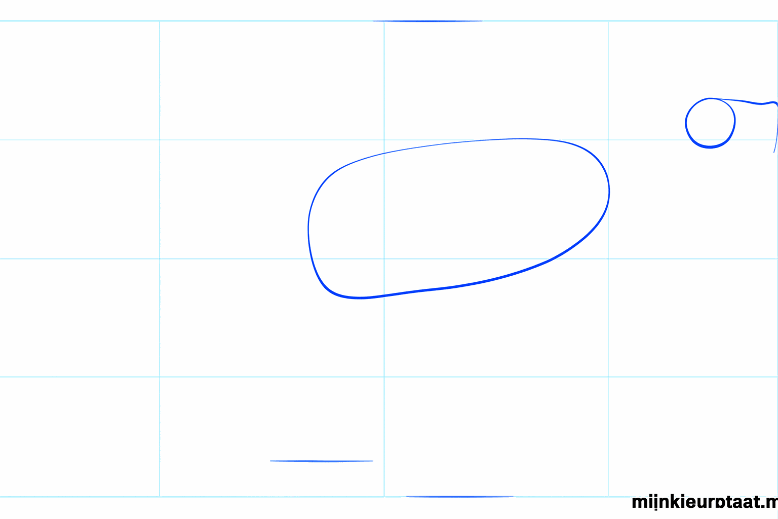 Two ovals on a white sheet of paper forming the head and body of the dino.