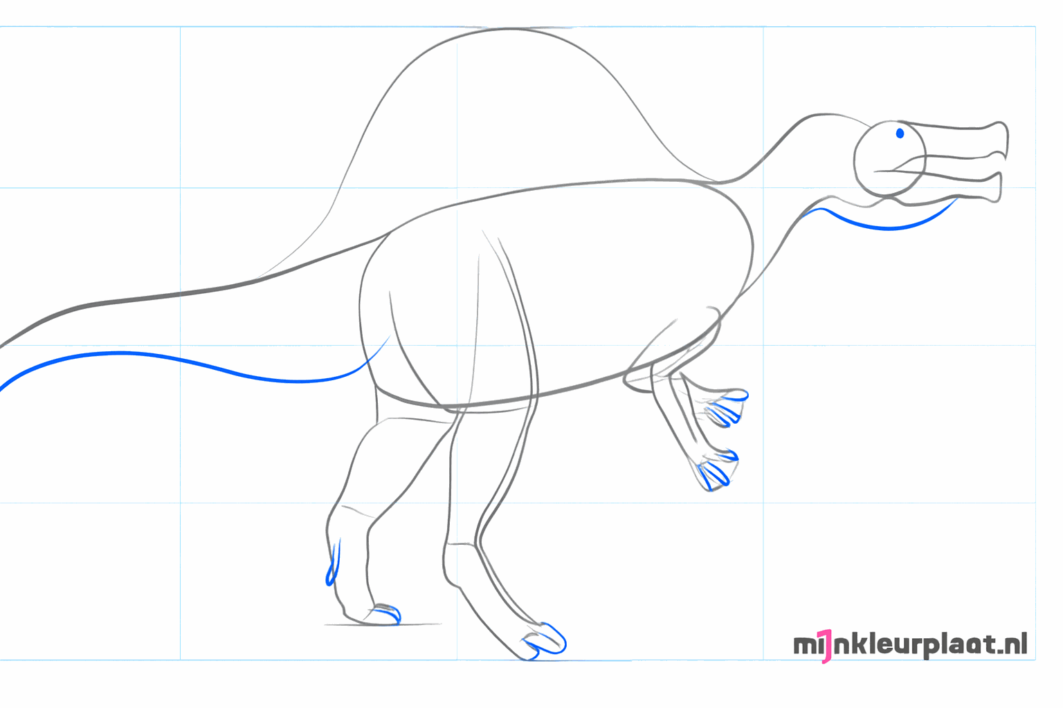 Thick dino legs and a large semi-circle on top of the Spinosaurus's back.