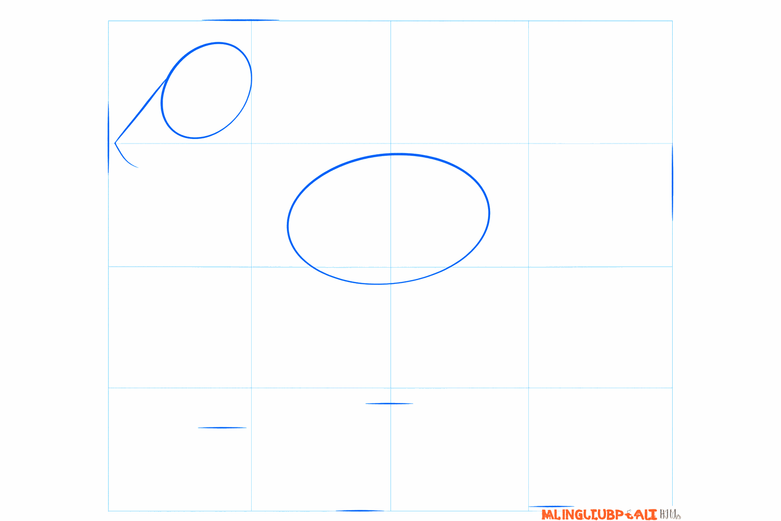 Two ovals forming the head and body of a foal.