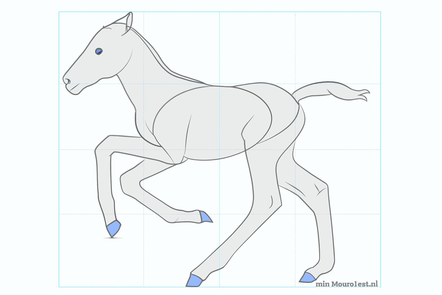 The face with an eye and the first lines of the mane and tail.