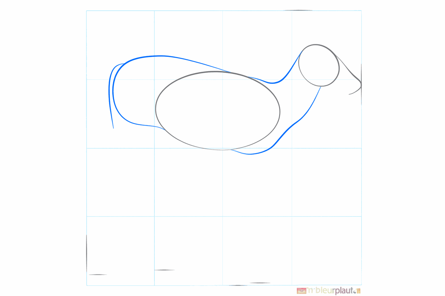 Guide lines connecting the head and the body of the deer as a neck.