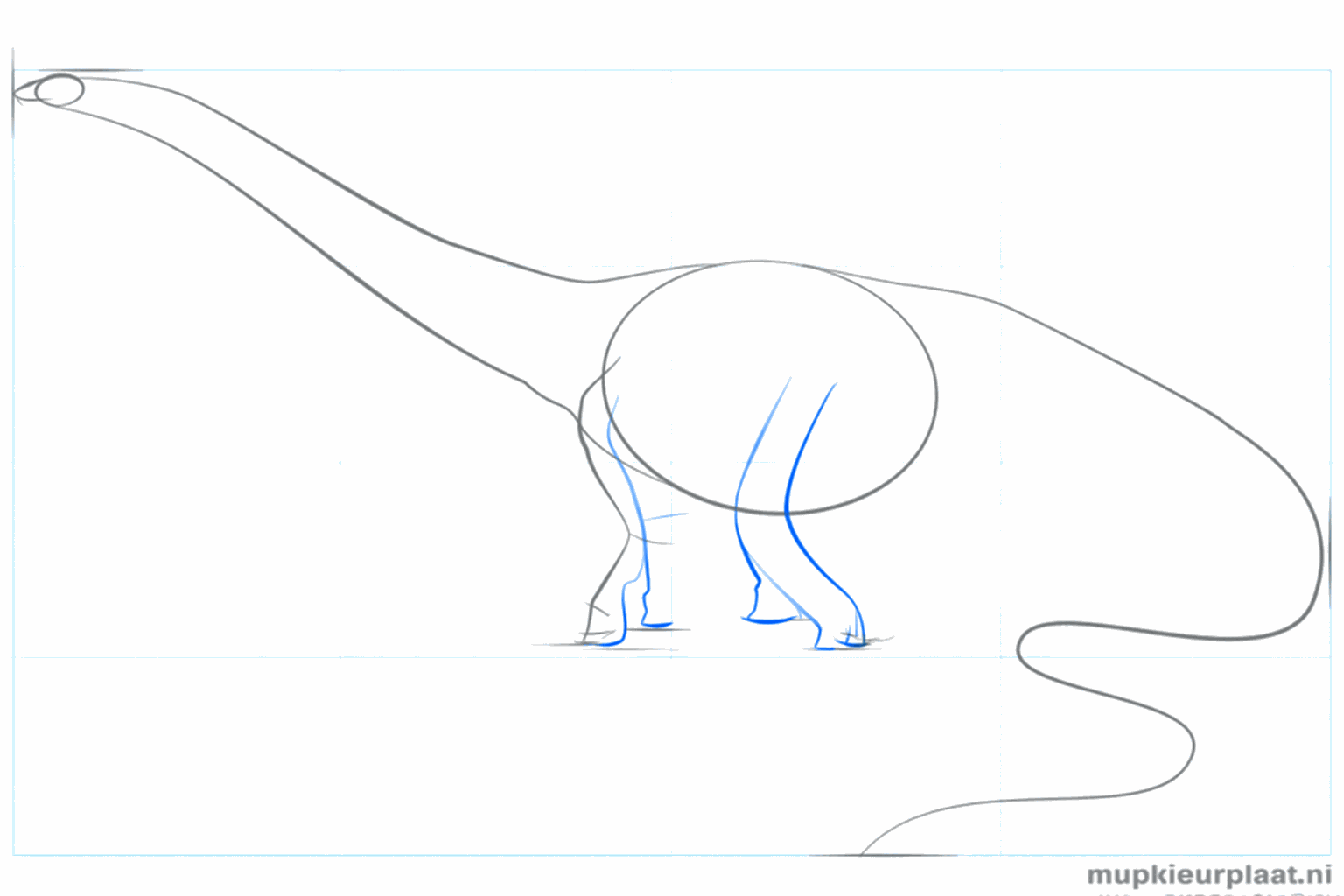 Líneas de guía para las patas y la boca del dinosaurio.