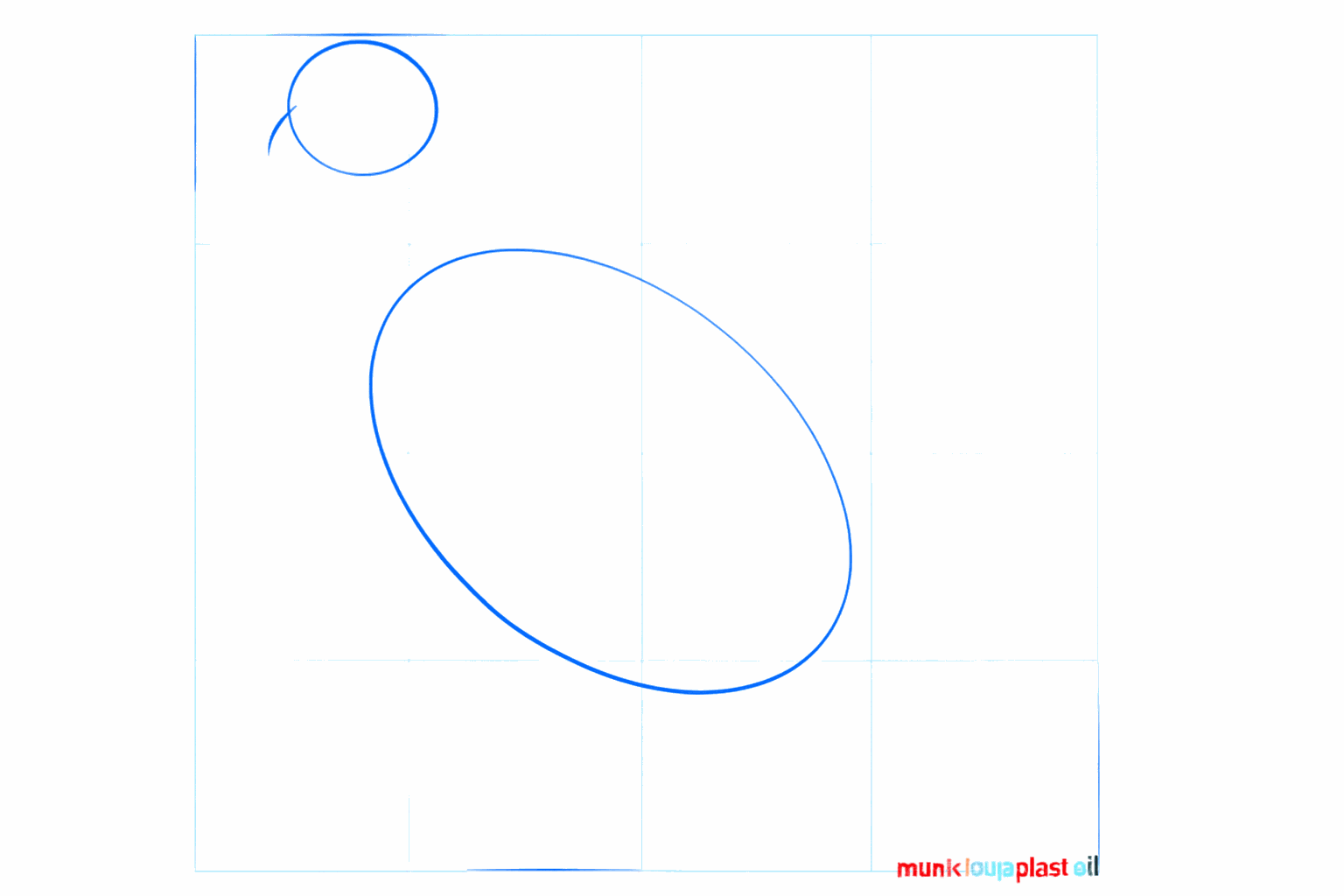 Drawing of a small circle above a large horizontal oval.