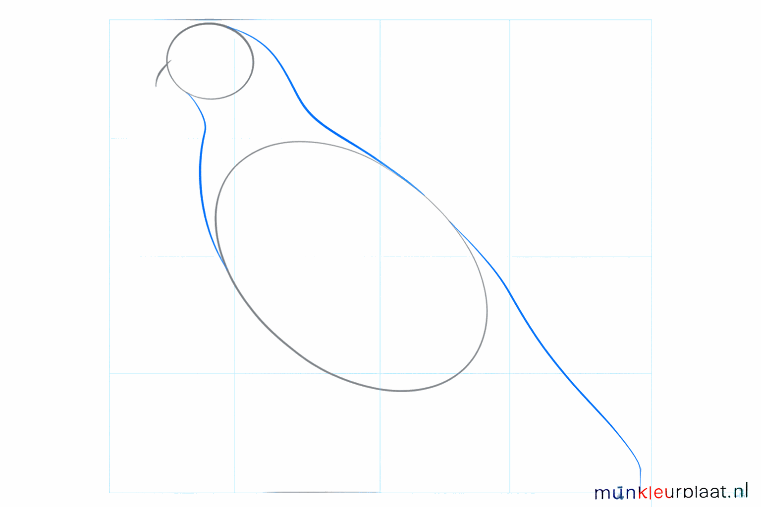 The circle and oval are connected with neck lines and a tail line.