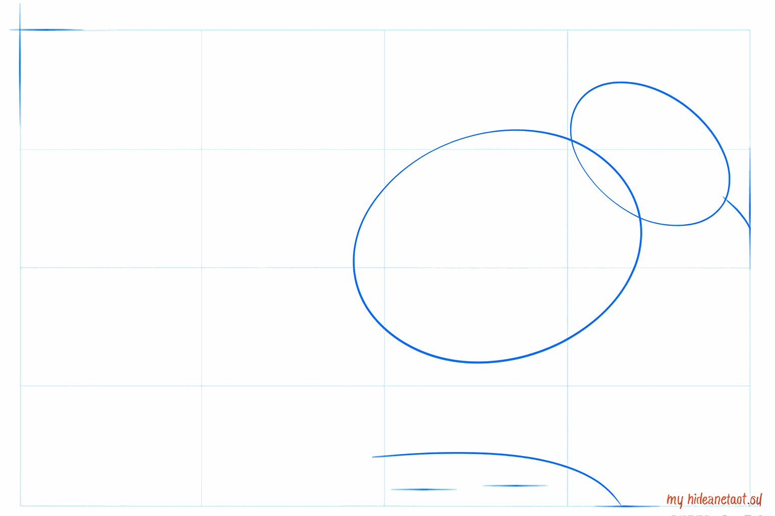 Basic shapes of a bird: a circle and an oval with a guide line.