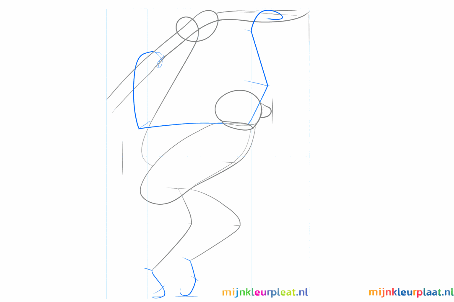 Drawing lines for the long arms, legs, and the tail of the spider monkey.