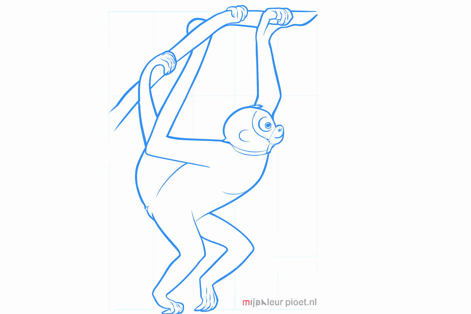 Drawing the spider monkey's face with eyes and a mouth.