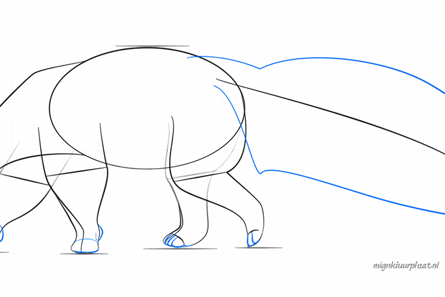 The outline of a large fluffy tail and a small ear on the head.