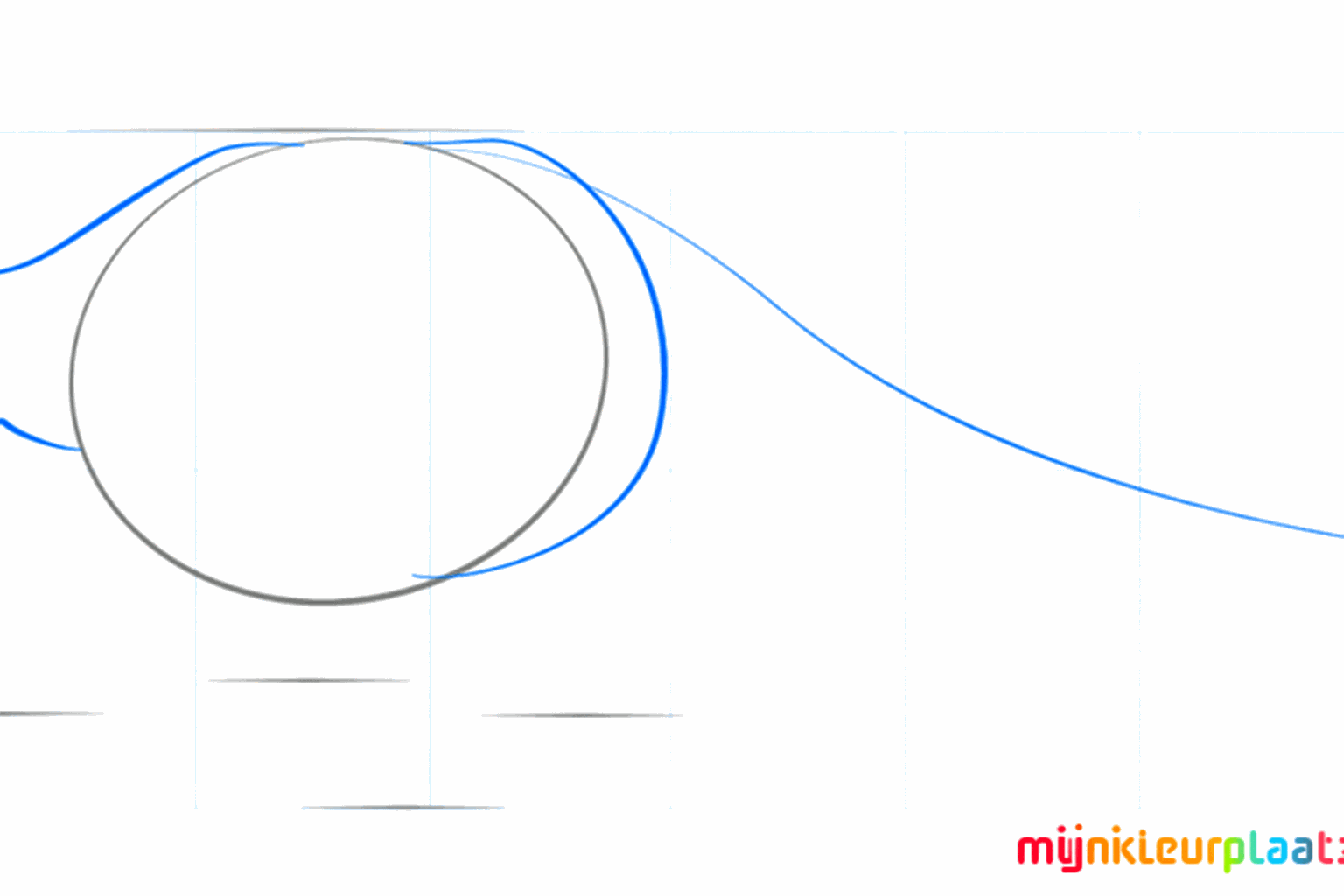 Guide lines for the neck and a long curved line for the tail of the dino.