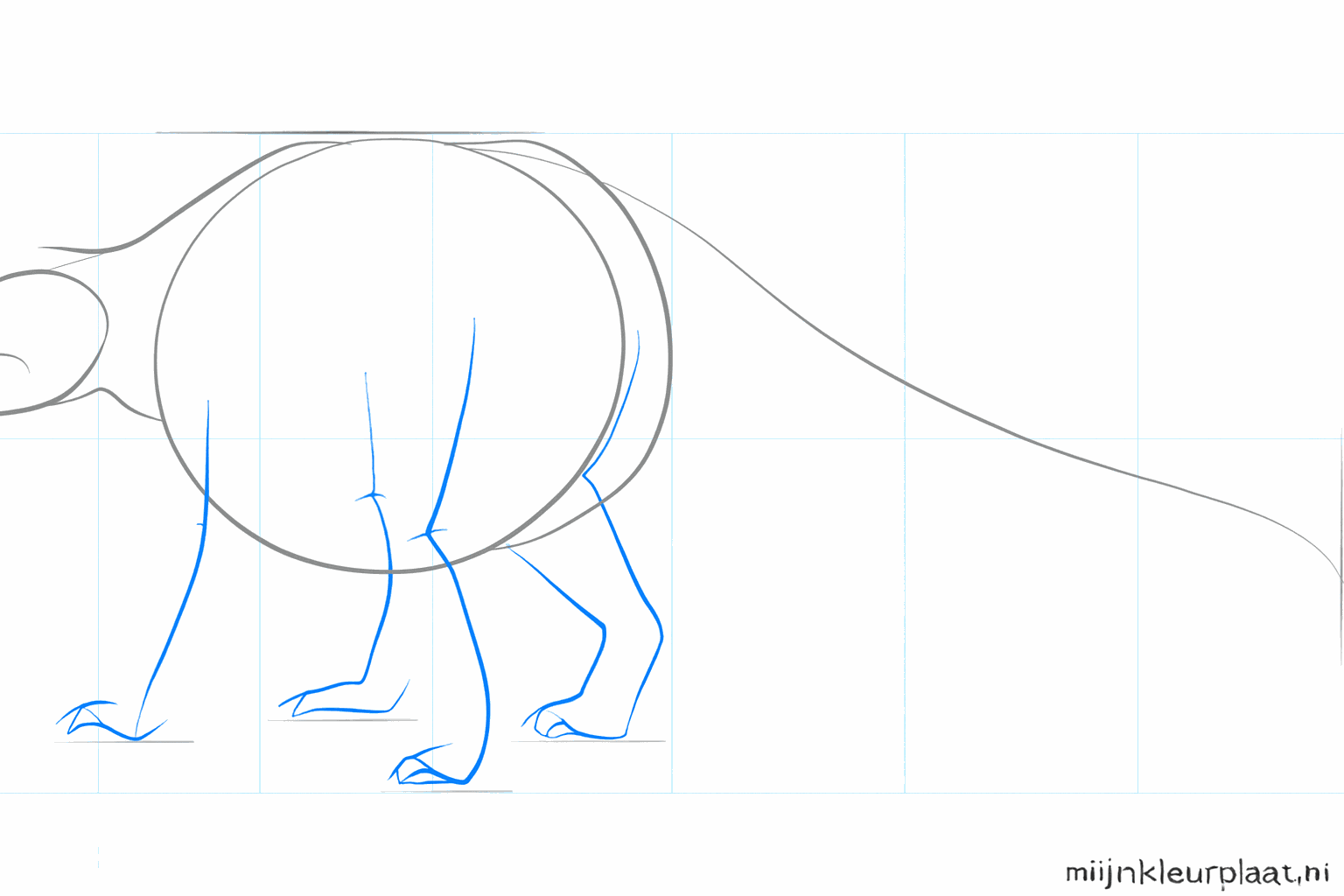Sketch of the spots for the legs and the jaw of the dinosaur.