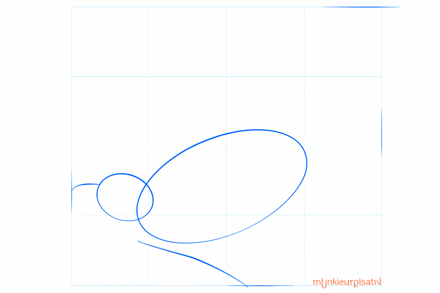 Basic shapes of a cuckoo: a circle for the head and an oval for the body on a branch.