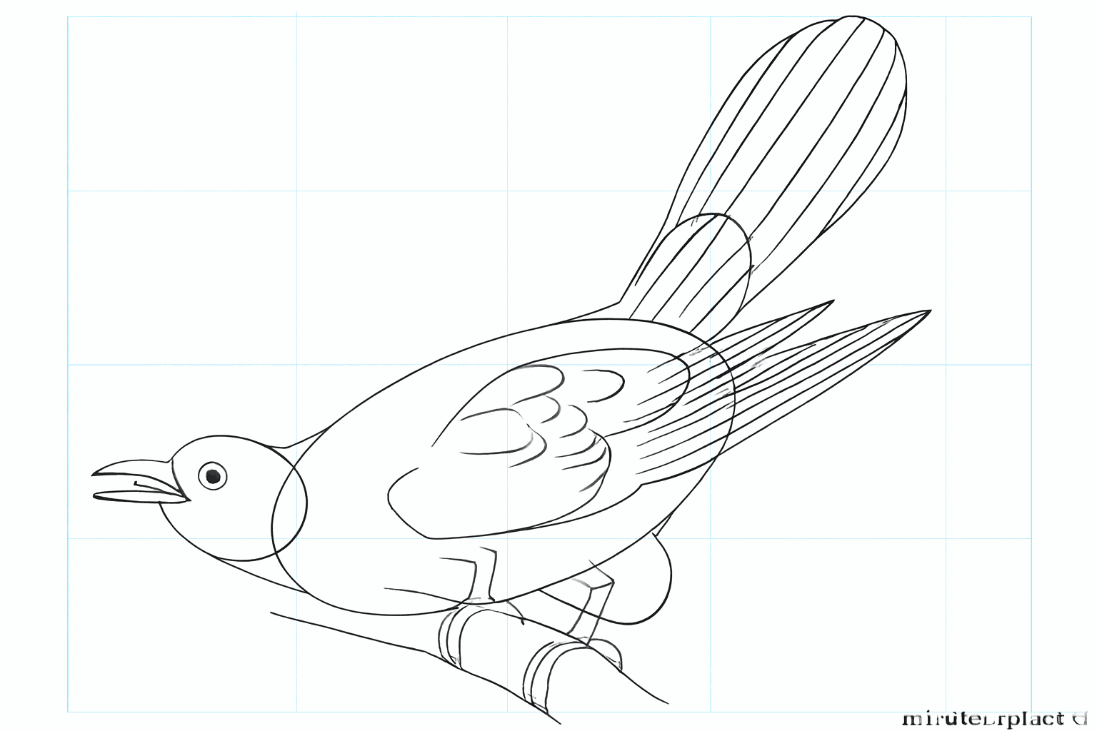 Details of the feathers on the wing and the wide tail of the bird.