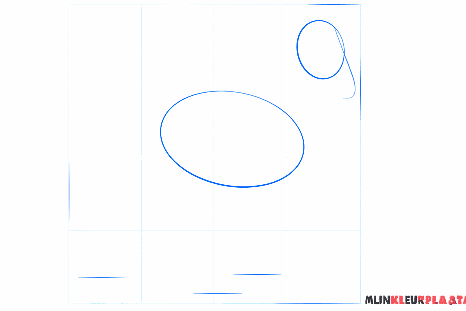 Drawing of a large oval and a small circle as a base for the horse.