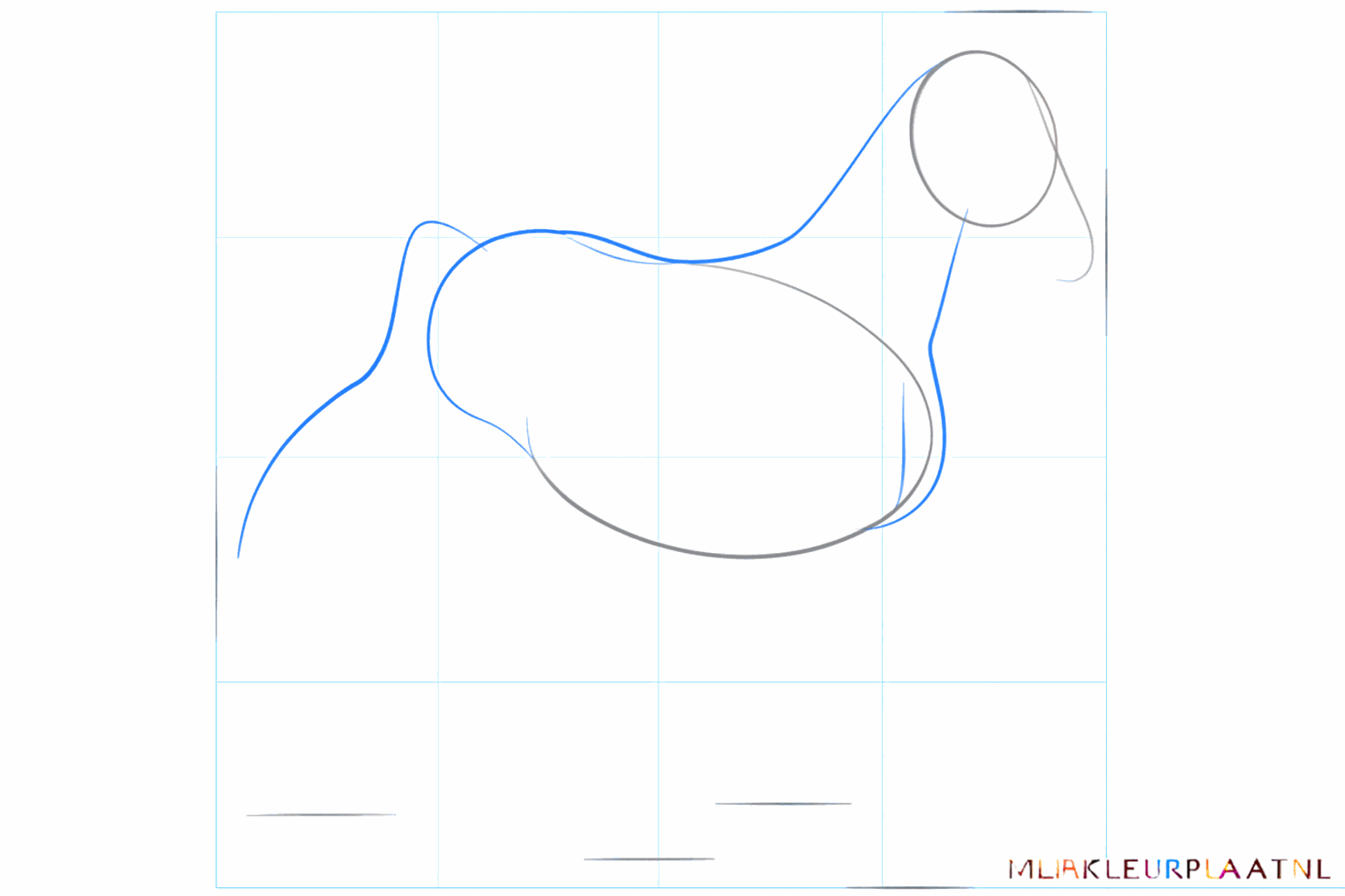 Basic shapes of the neck and a curved line for the tail of the horse.