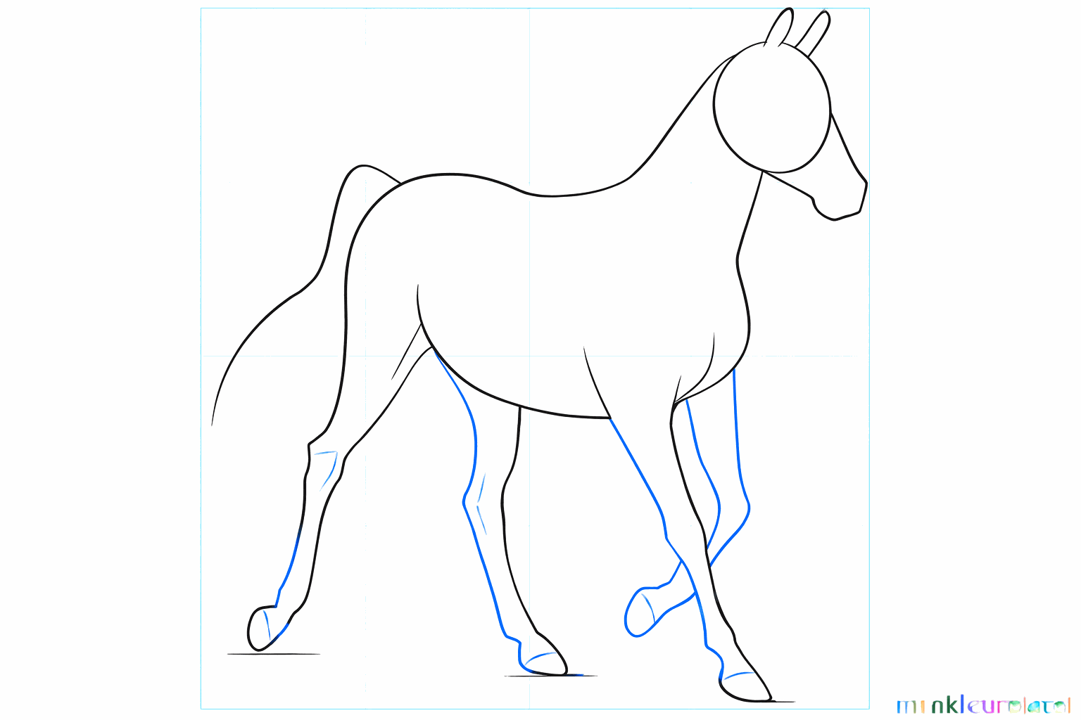 Shapes of the legs and hooves are added to the drawing.