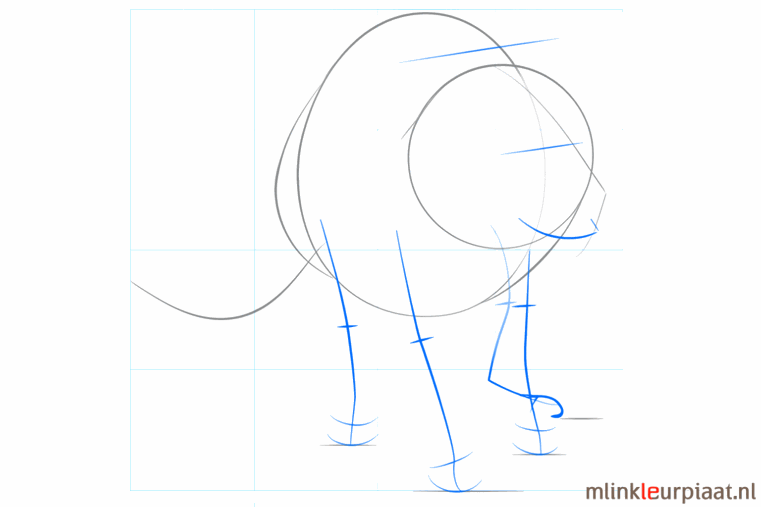 Small circles and guide lines indicating the position of the legs and ears.