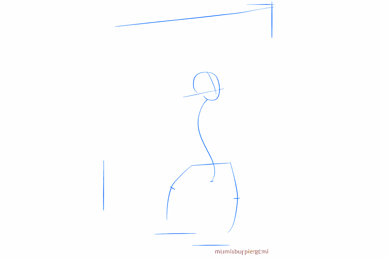 Basic shapes for the head and body of the orangutan with a center line.