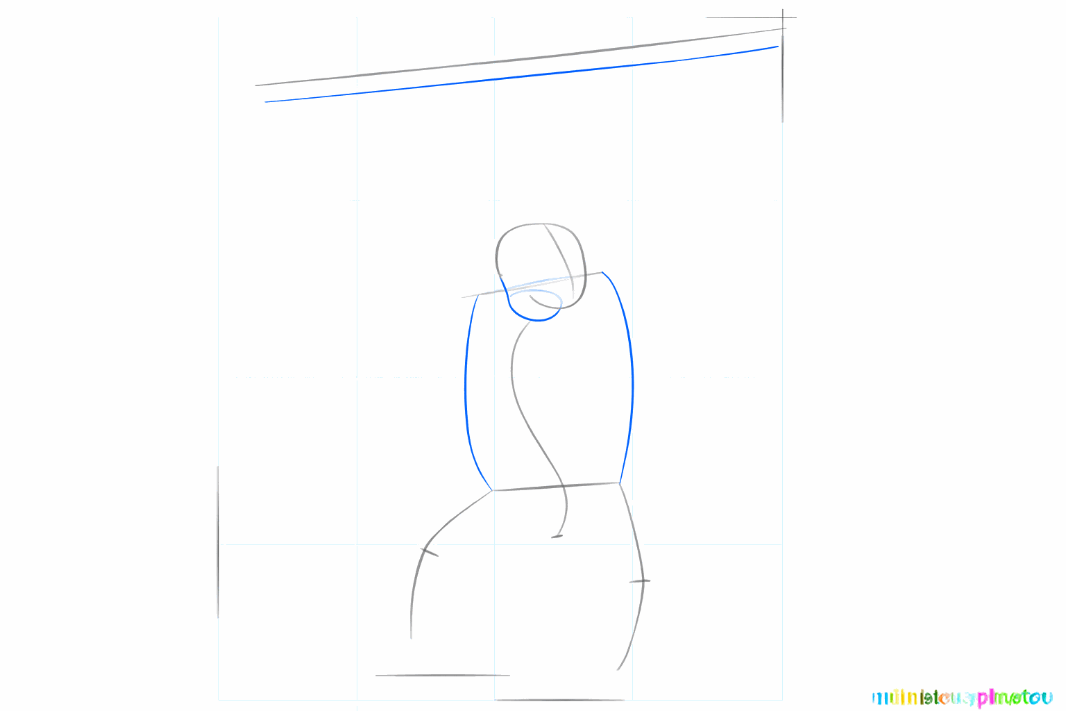 Sketch of the neck and the line for the vine the ape is hanging from.