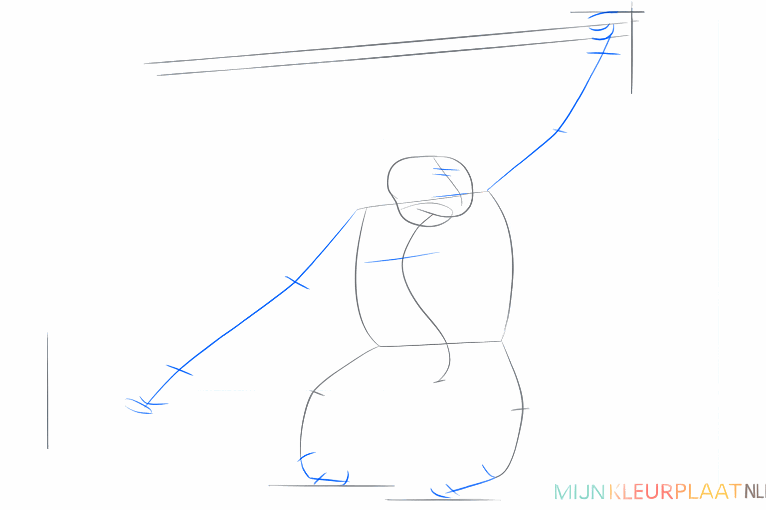 Guide circles for the joints, hands, and snout of the ape.