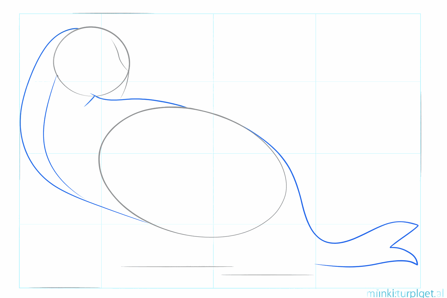 Lines connecting the head and the body with a tail line.