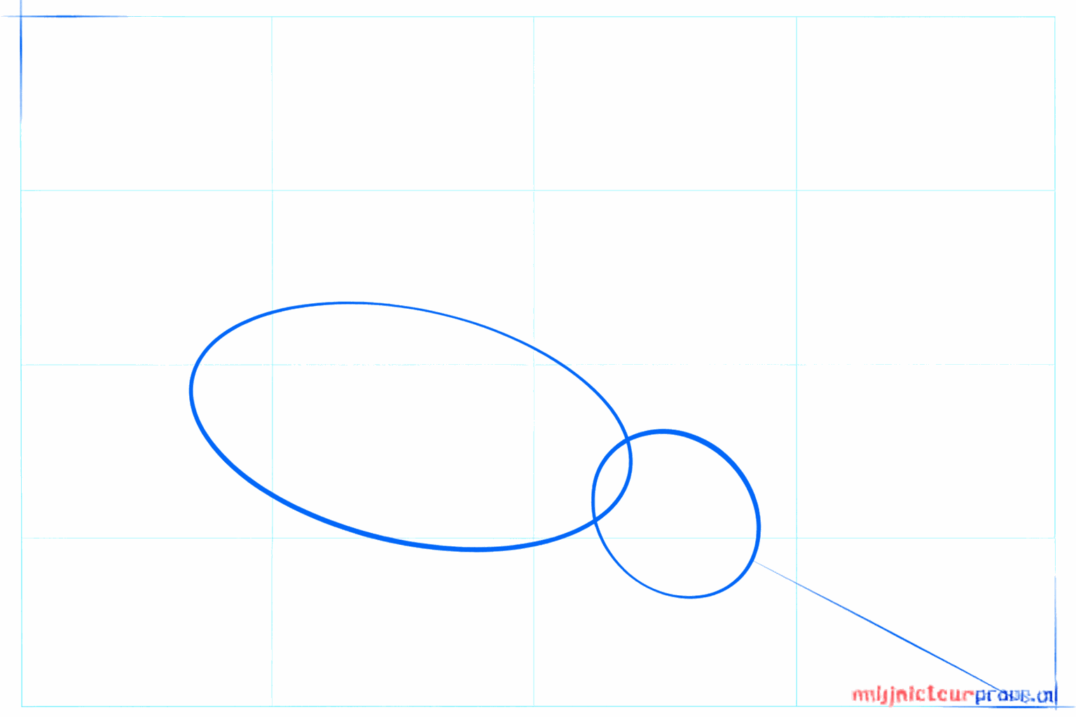 Basic shapes of a narwhal with two ovals and a long diagonal line.