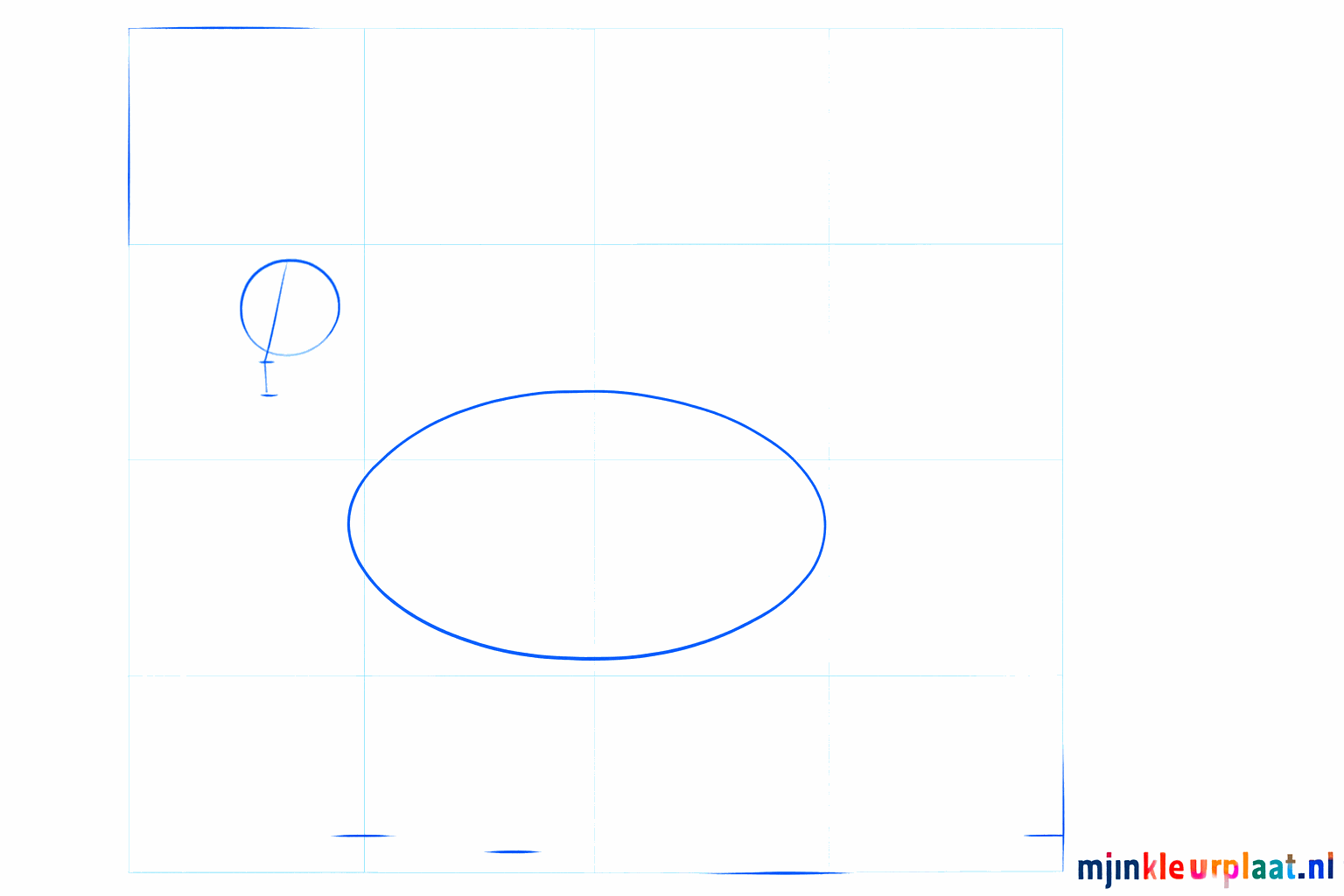 Deer drawing lesson: A small circle and a large horizontal oval as basic shapes.