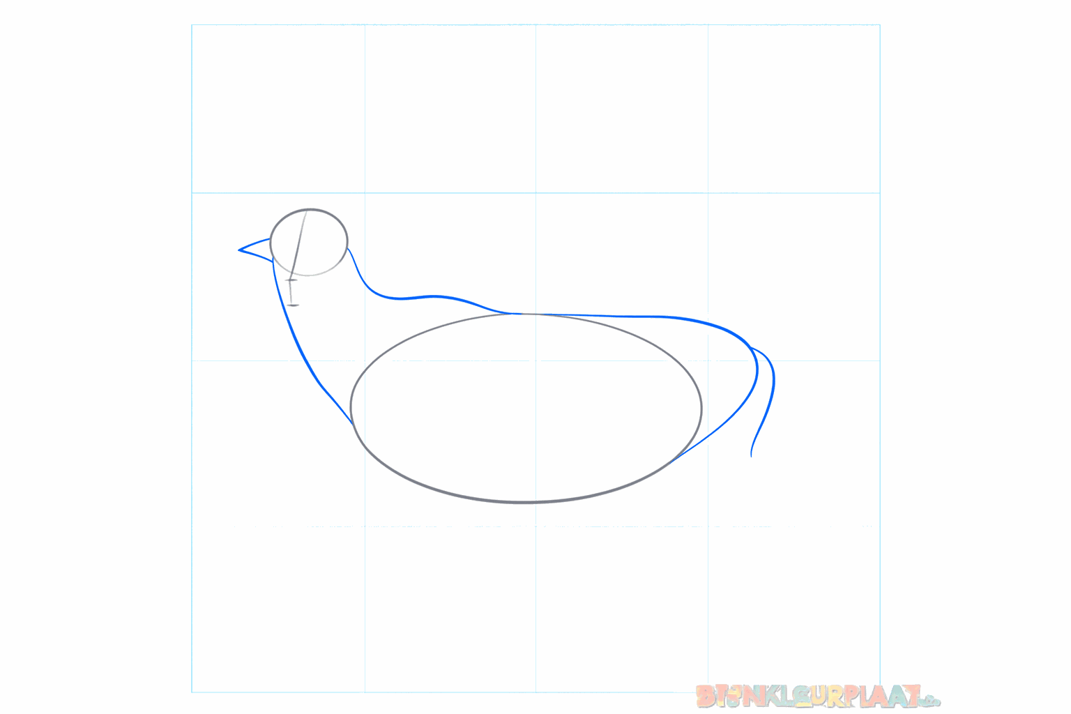 Step-by-step drawing: The neck and the tail connecting the basic shapes of the deer.