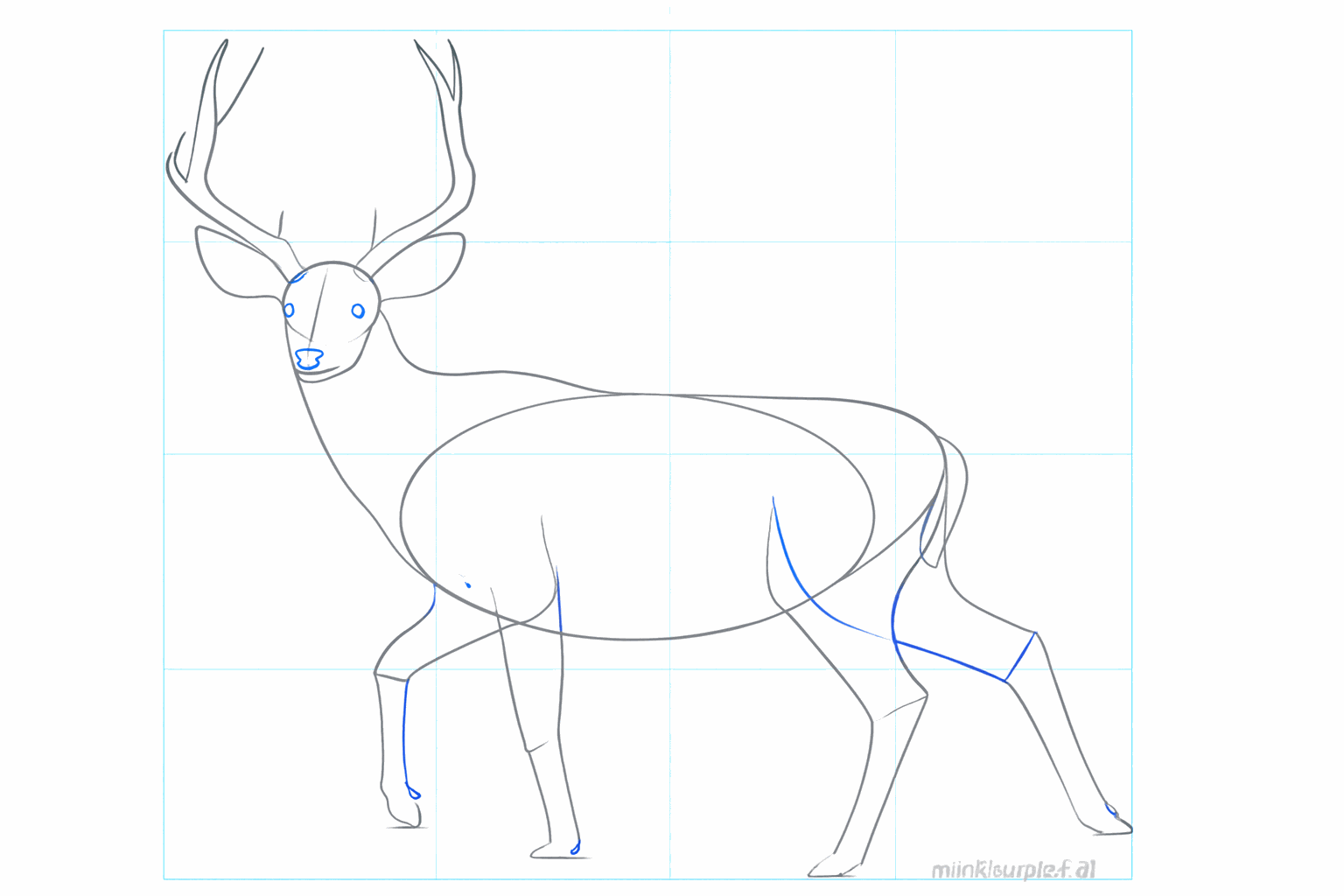 Step-by-step: Drawing guide lines for the antlers on the head of the little deer.