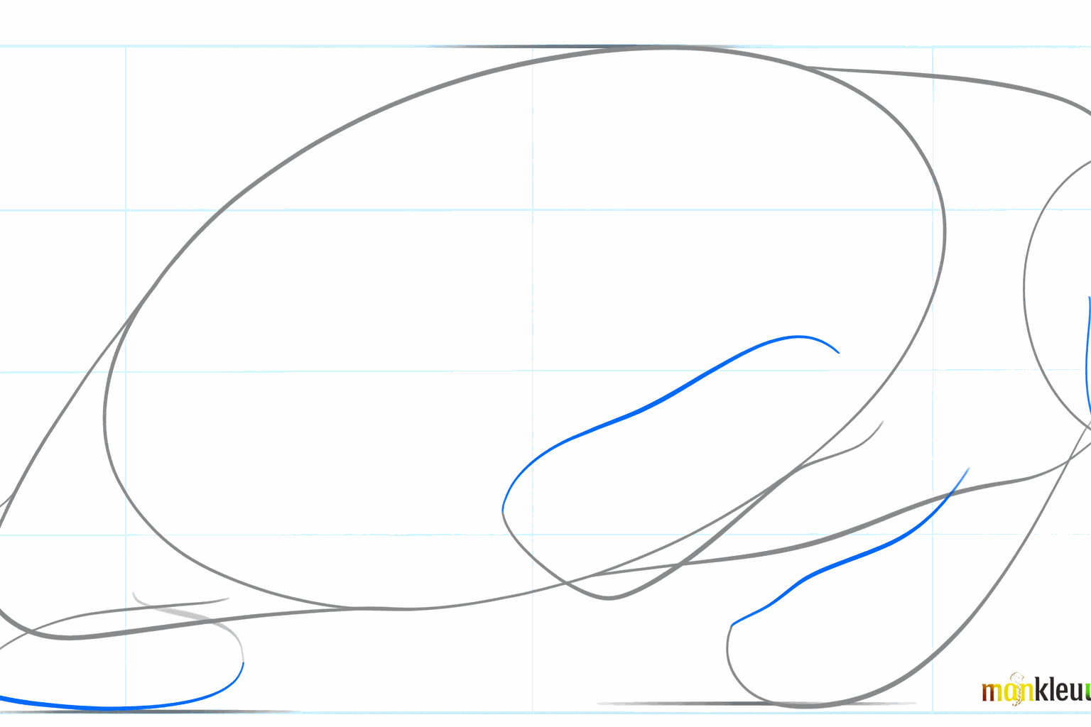 Manatee drawing lesson step 4: Drawing the shape of the snout and mouth.