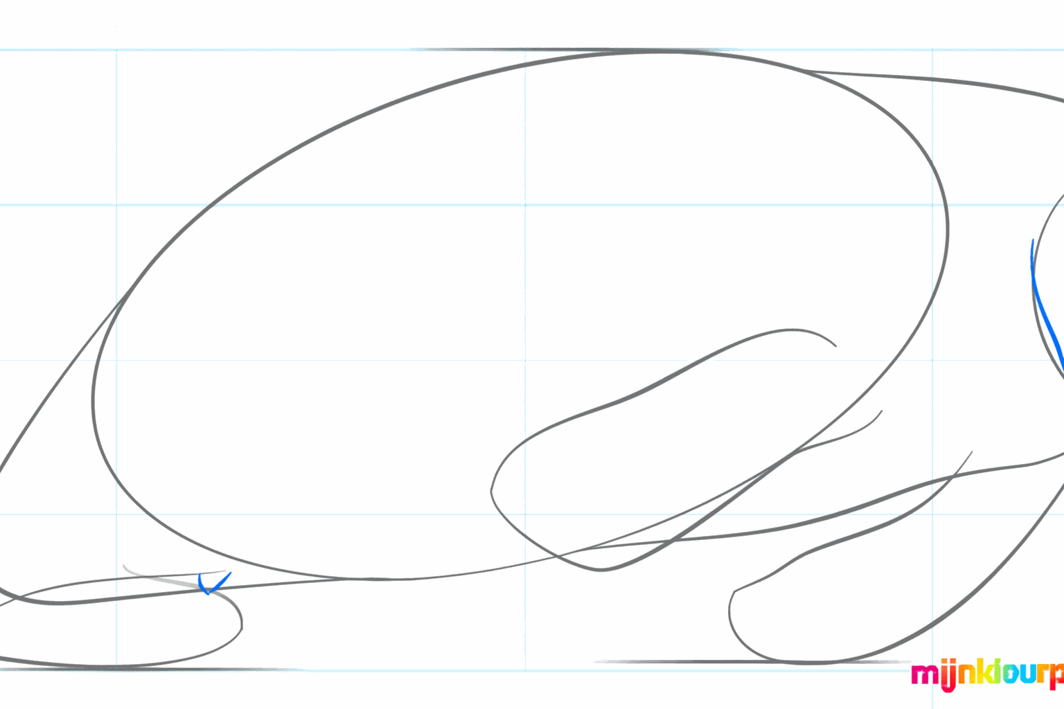 Manatee drawing lesson step 5: Further developing the fins and the round tail.