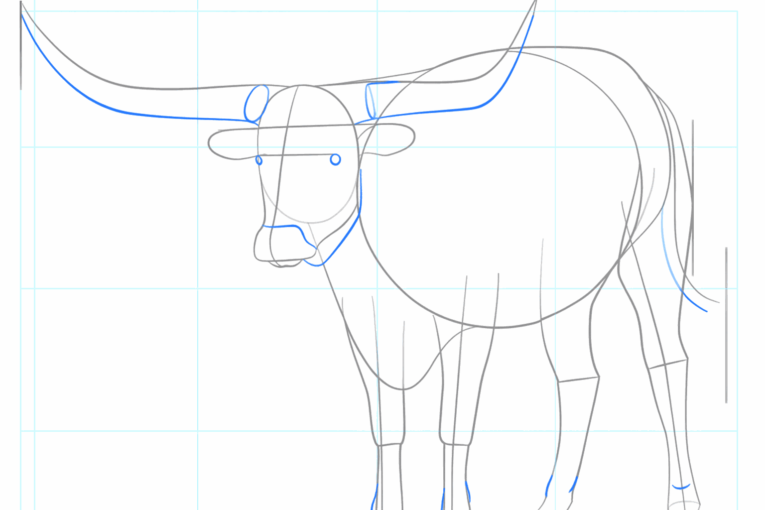 The legs and ears of the longhorn taking shape.