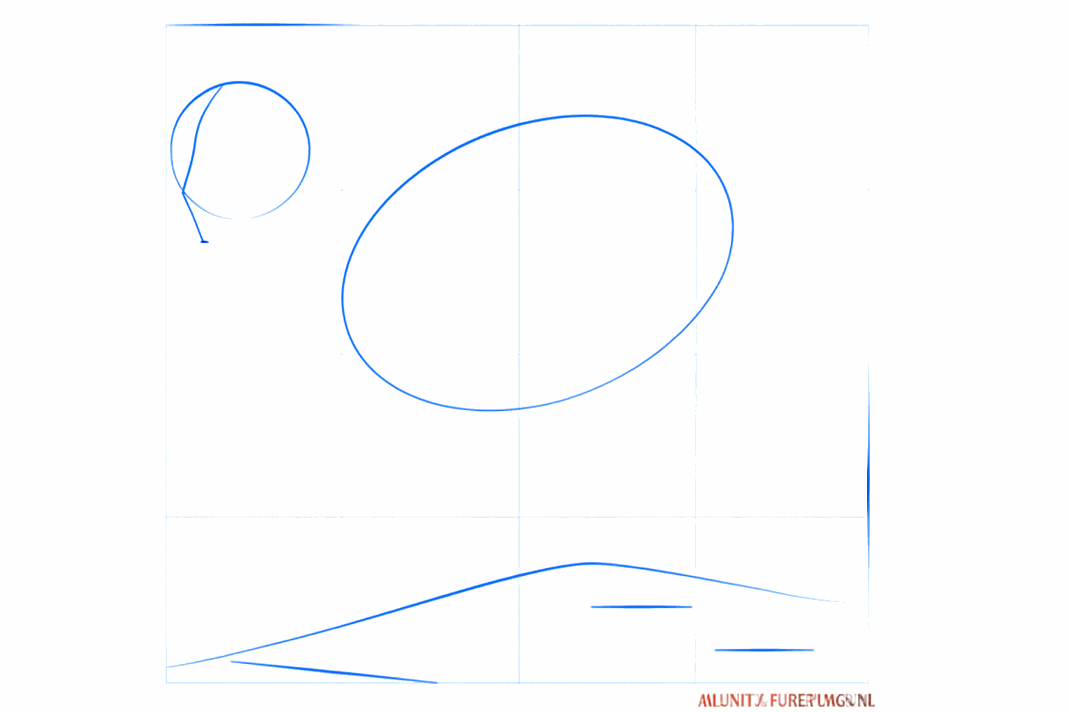 Formes de base d'un lynx : deux cercles pour la tête et le corps et une ligne oblique pour la branche.