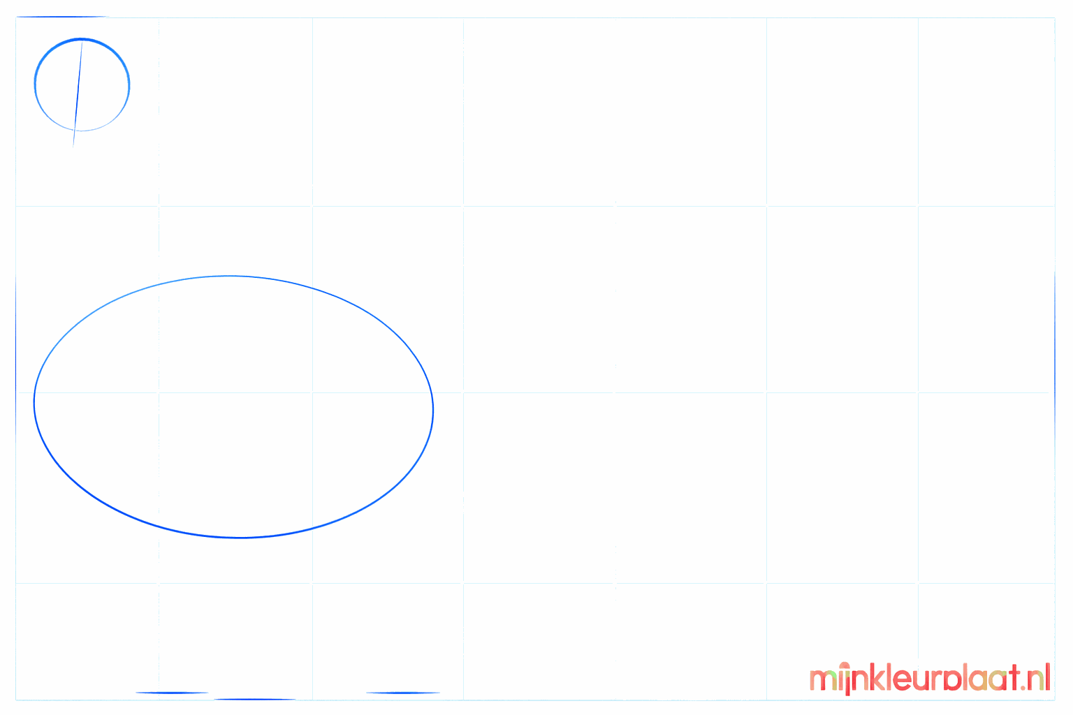 Cours de dessin alpaga étape 1 : Un petit cercle et un grand ovale comme base.