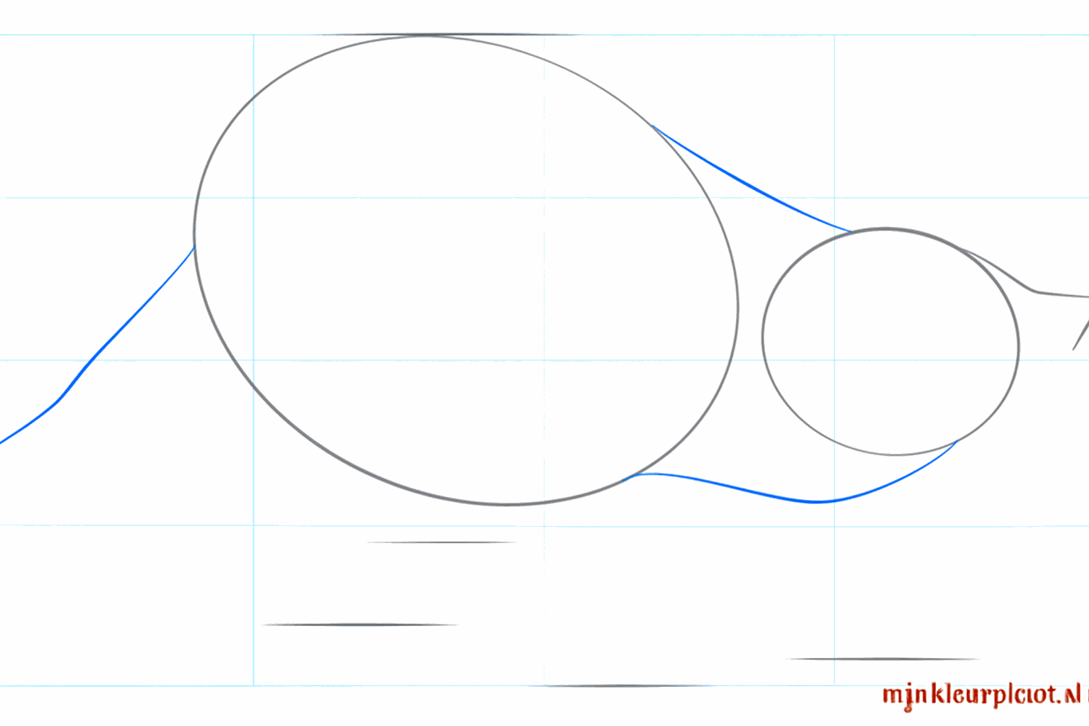 Formes de base d'un raton laveur avec des lignes de connexion pour le cou et une ligne de queue courbée.