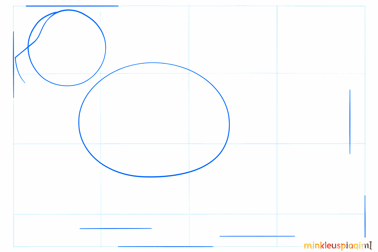 Formes de base d'un pitbull : deux ovales pour le corps et un cercle pour la tête.