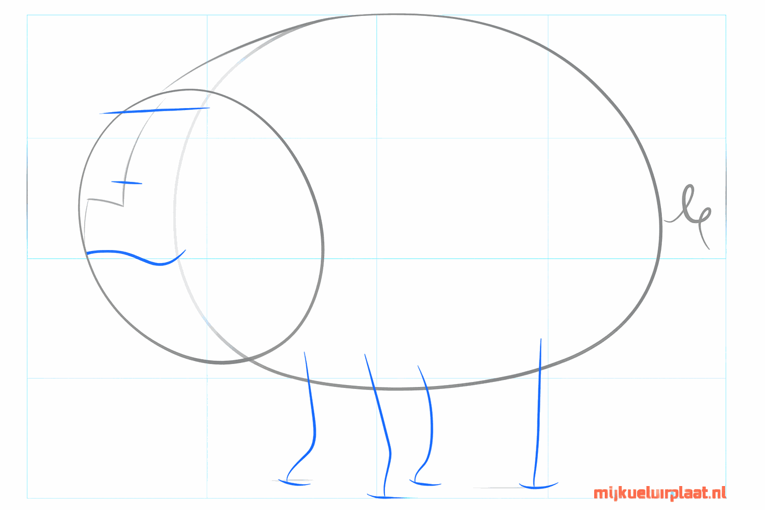 Lignes de construction pour les pattes, le groin, les yeux et les oreilles du cochon.