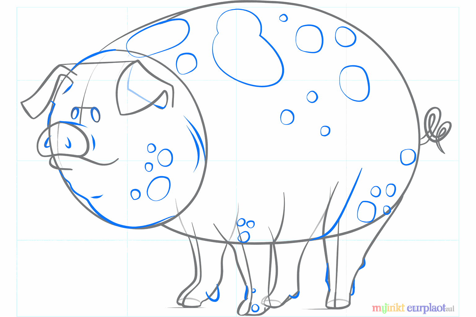 Des détails comme les yeux et les narines sont ajoutés au petit cochon.