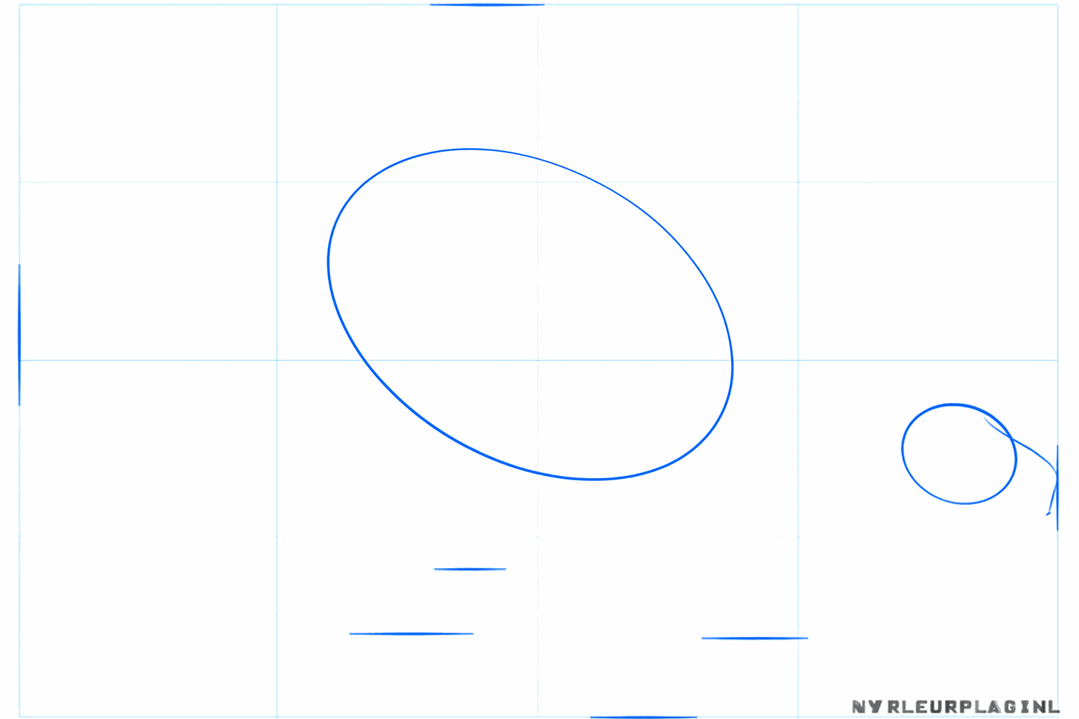 Dessin d'un grand ovale pour le corps et d'un petit cercle pour la tête d'un dinosaure.